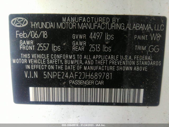 2018 Hyundai Sonata, VIN: 5NPE24AF2JH689781