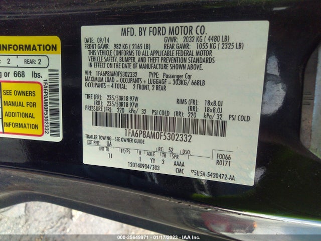 2015 Ford Fastback, VIN: 1FA6P8AM0F5302332