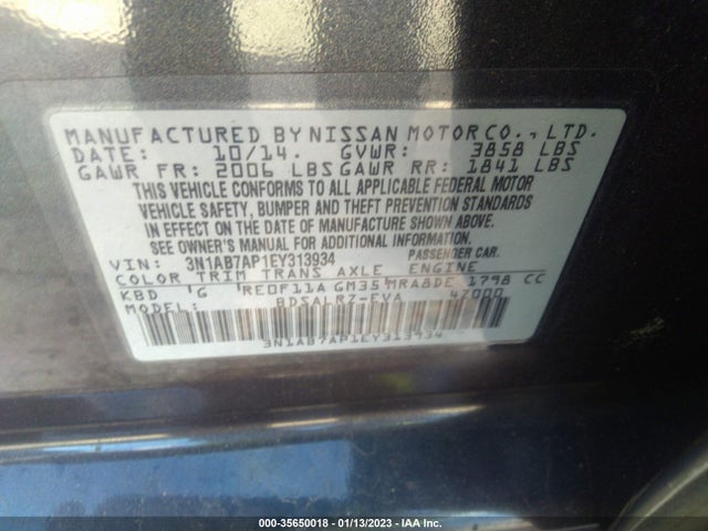 2014 NISSAN SENTRA SR VIN: 3N1AB7AP1EY313934