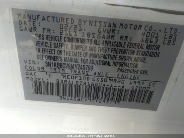 2021 Nissan Sentra, VIN: 3N1AB8CV9MY245799