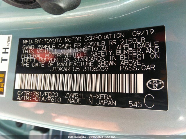 2020 Toyota Prius, VIN: JTDKARFU5L3106239