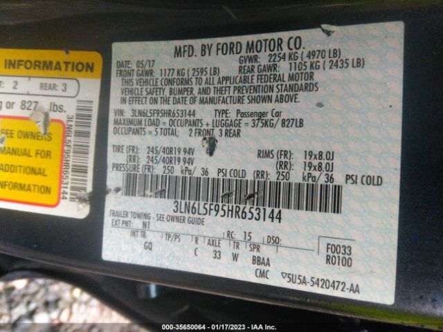3LN6L5F95HR653144 Lincoln Mkz Reserve