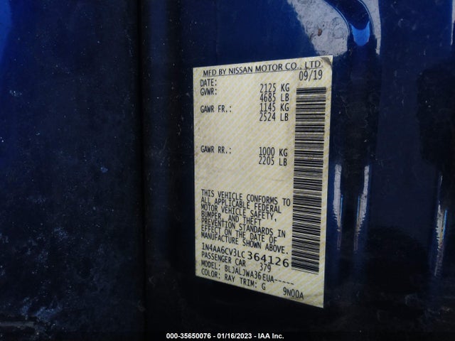 2020 Nissan Maxima, VIN: 1N4AA6CV3LC364126