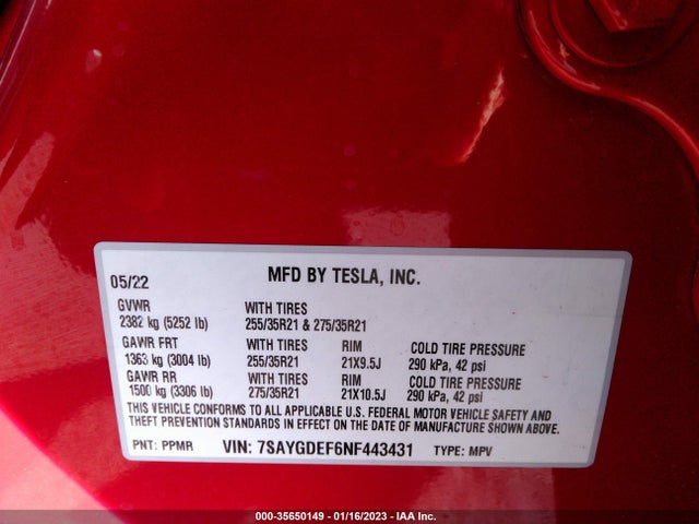 Tesla Model Y Performance 2022 7SAYGDEF6NF443431 Image 11