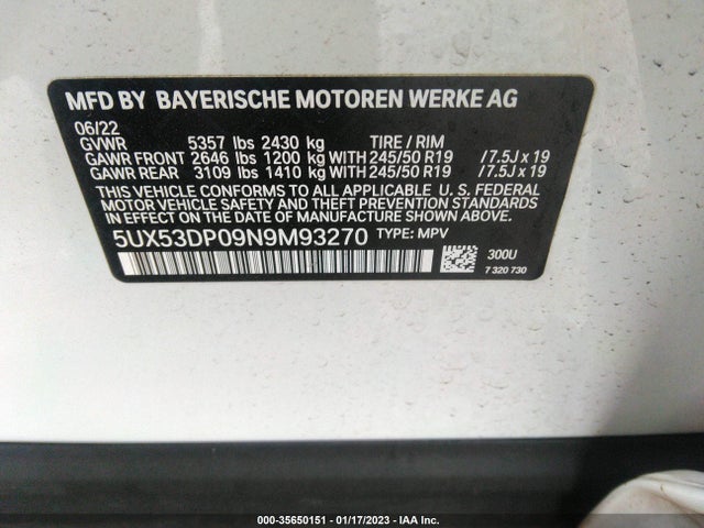 BMW X3 Xdrive30i 2022 5UX53DP09N9M93270 Image 9