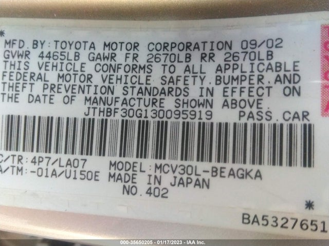 Lexus ES 300 2003 JTHBF30G130095919 Image 10