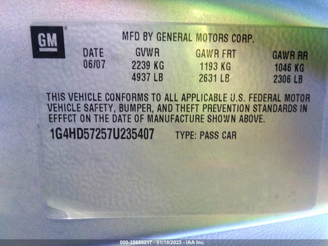 2007 BUICK LUCERNE V6 CXL VIN: 1G4HD57257U235407