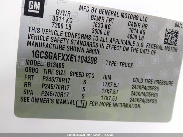 2014 CHEVROLET EXPRESS CARGO VAN VIN: 1GCSGAFXXE1104298