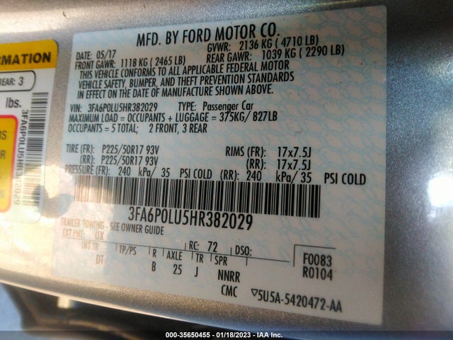 2017 Ford Fusion, VIN: 3FA6P0LU5HR382029
