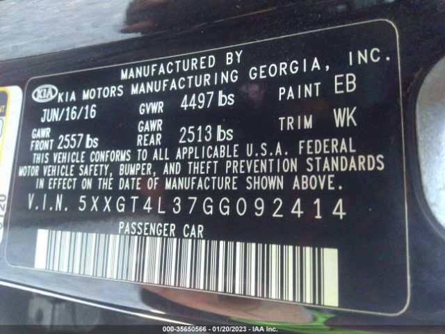 5XXGT4L37GG092414 KIA Optima Lx