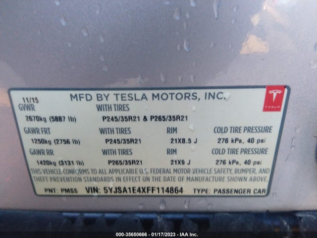 Tesla Model S 85d/p85d/90d/p90d 2015 5YJSA1E4XFF114864 Image 10