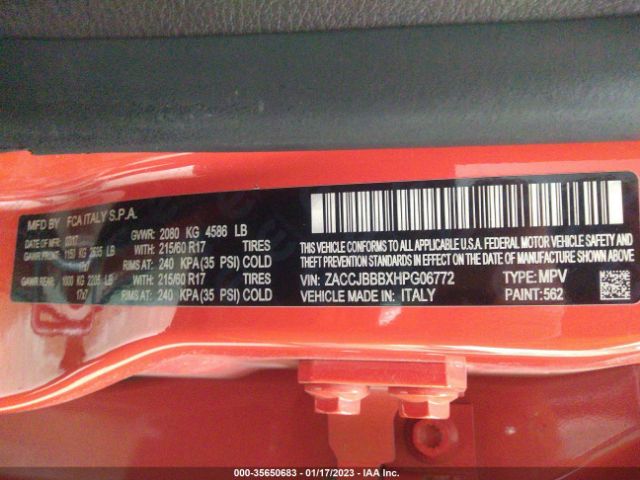 ZACCJBBBXHPG06772 Jeep Renegade Latitude