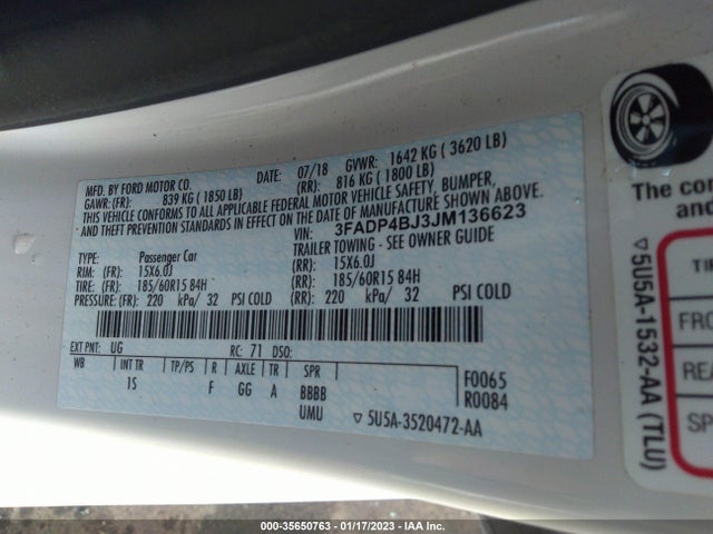 2018 Ford Fiesta, VIN: 3FADP4BJ3JM136623