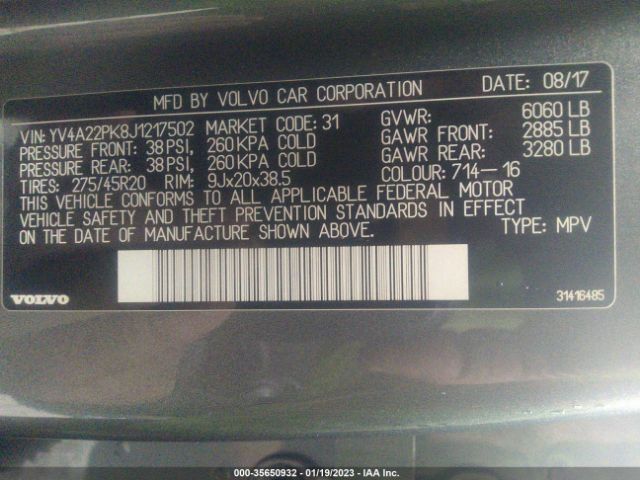 YV4A22PK8J1217502 Volvo Xc90 Momentum