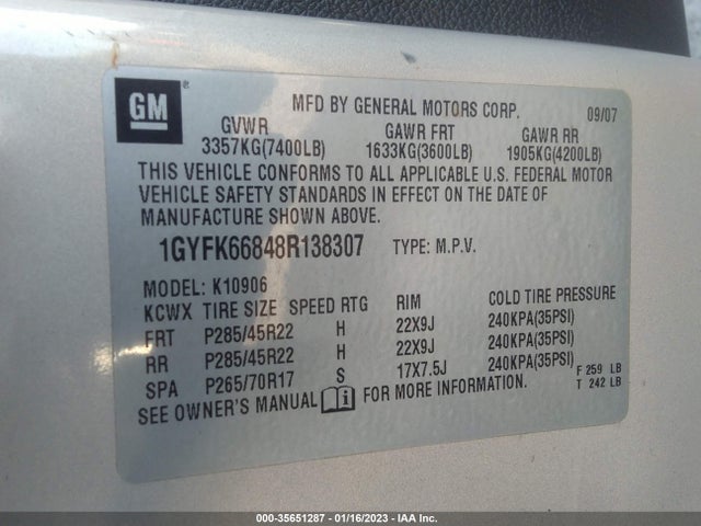 1GYFK66848R138307 Cadillac ESCALADE ESV
