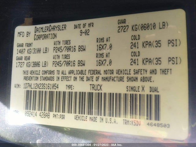 Dodge Dakota Base 2003 1D7HL12X23S161054 Image 10