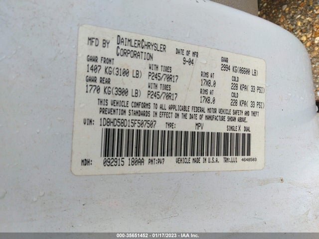 Dodge DURANGO LIMITED 2005 1D8HD58D15F507507 Image 10