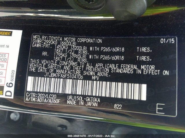 2015 Lexus GX, VIN: JTJBM7FX6F5104706