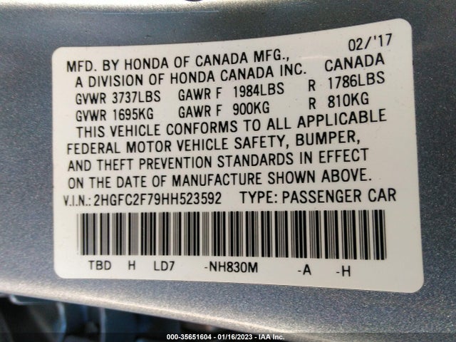 2017 Honda Civic, VIN: 2HGFC2F79HH523592
