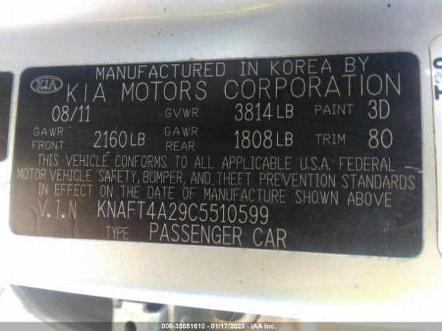 KNAFT4A29C5510599 KIA FORTE LX