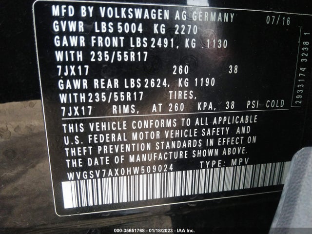 2017 Volkswagen Tiguan, VIN: WVGSV7AX0HW509024