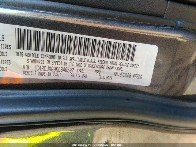 2019 Dodge Durango, VIN: 1C4RDJAG0KC848507