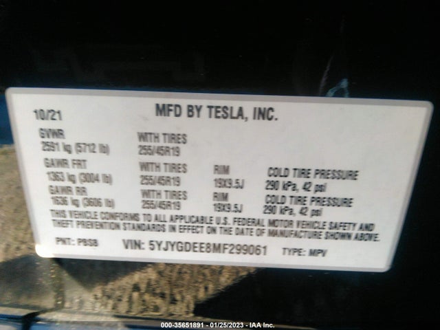 5YJYGDEE8MF299061 Tesla Model Y Long Range Dual Motor All-wheel Drive