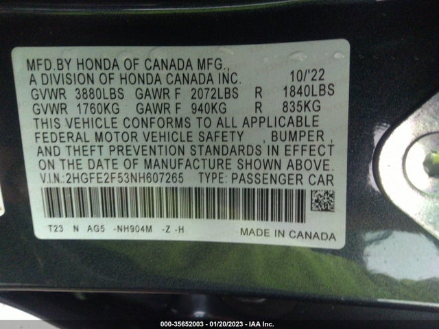 Honda Civic Sedan Sport 2022 2HGFE2F53NH607265 Image 14