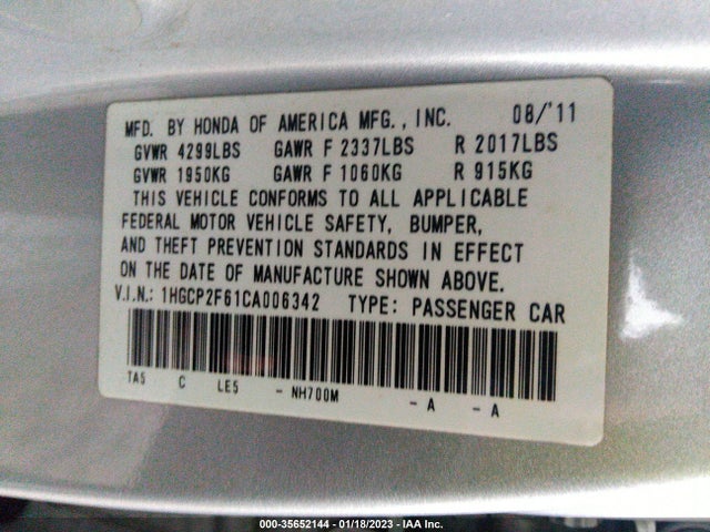 2012 HONDA ACCORD SDN SE VIN: 1HGCP2F61CA006342