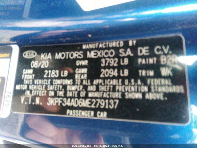 3KPF34AD6ME279137 KIA Forte Gt-line