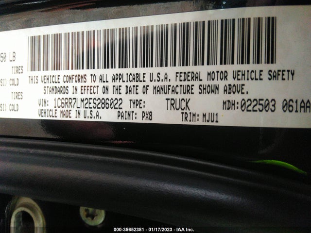 2014 RAM 1500 BIG HORN VIN: 1C6RR7LM2ES286022