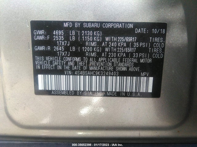 Subaru Outback Premium 2019 4S4BSAHC9K3249403 Image 10