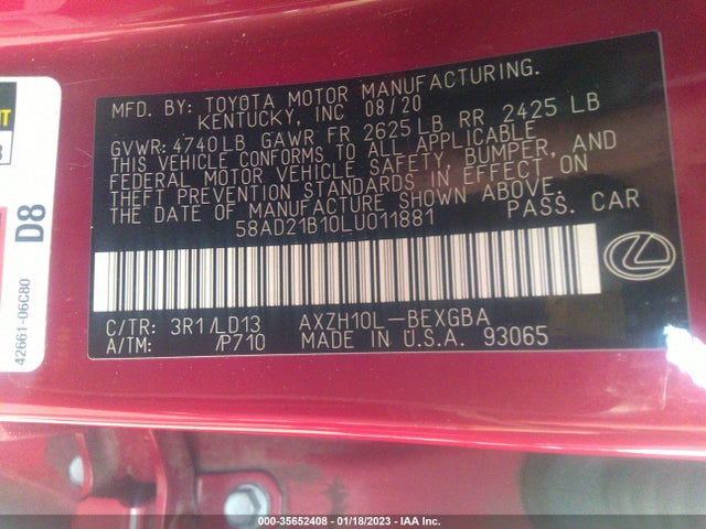 2020 Lexus ES, VIN: 58AD21B10LU011881