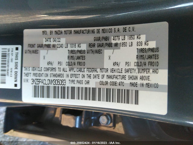 2022 Mazda 3, VIN: 3MZBPACL0NM305063