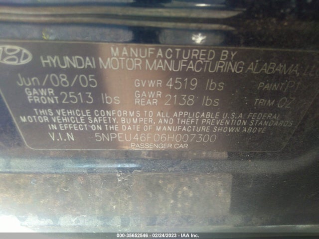 2006 HYUNDAI SONATA GLS/LX VIN: 5NPEU46F06H007300