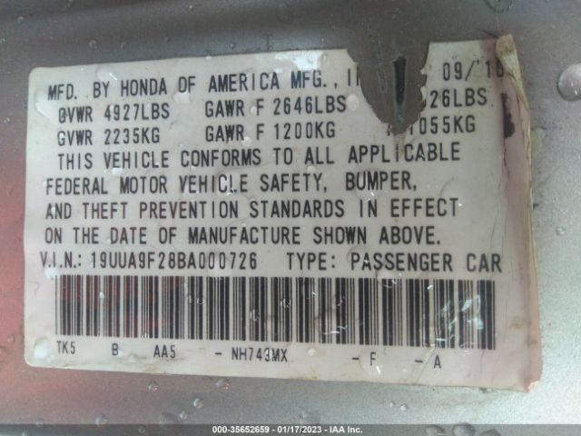 19UUA9F28BA000726 Acura TL