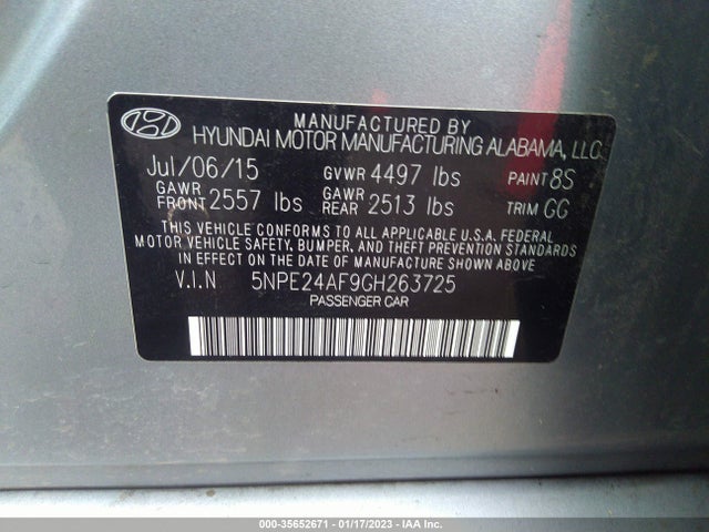 Hyundai Sonata 2.4l Se 2016 5NPE24AF9GH263725 Image 10