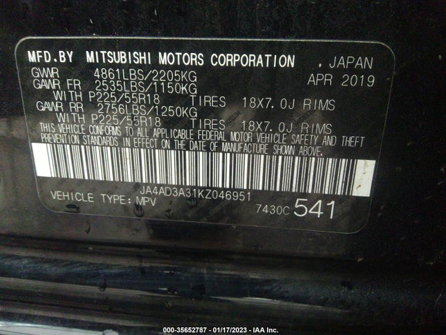 JA4AD3A31KZ046951 Mitsubishi Outlander Se/sel/le
