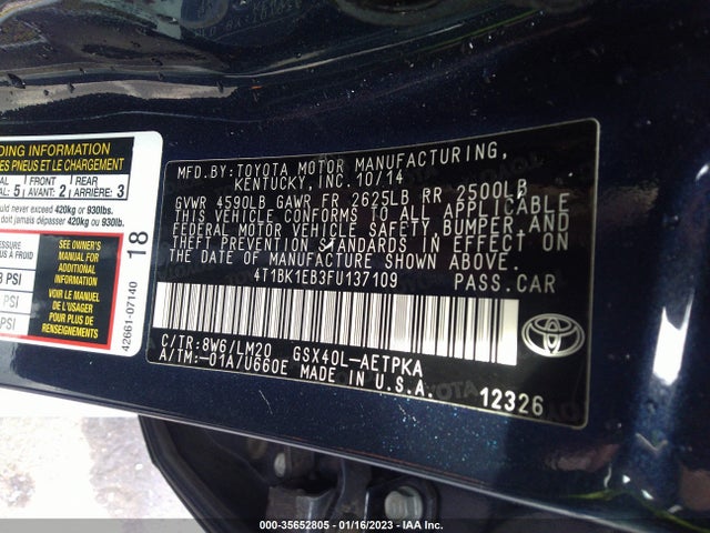 Toyota AVALON LIMITED 2015 4T1BK1EB3FU137109 Image 10