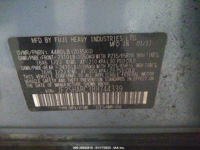 Subaru Forester 2.5x 2011 JF2SHABC3BH744339 Image 10