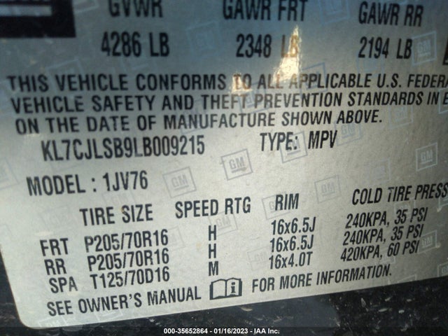 Chevrolet Trax Lt 2020 KL7CJLSB9LB009215 Image 9