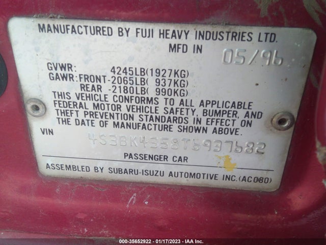 1996 SUBARU LEGACY L VIN: 4S3BK4358T6937682