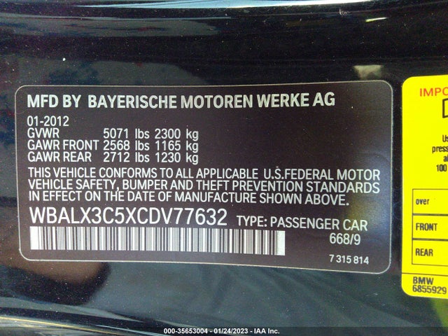 BMW 6 Series 650i 2012 WBALX3C5XCDV77632 Image 9