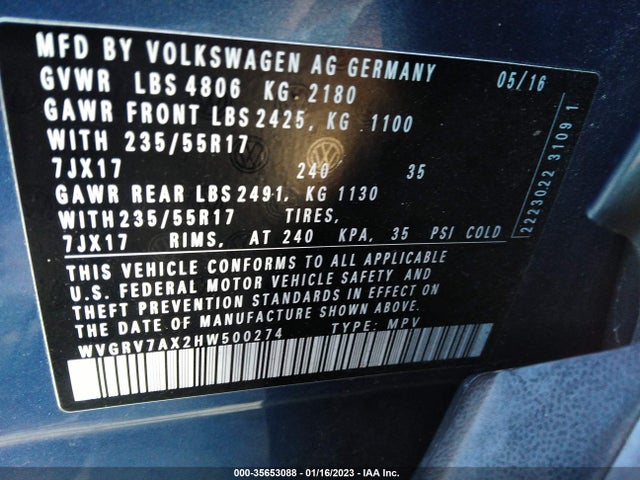 Volkswagen Tiguan 2017 WVGRV7AX2HW500274 Image 10