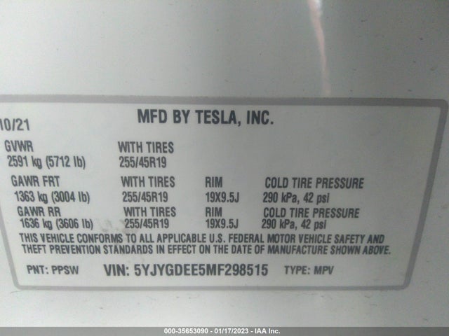 Tesla Model Y 2021 5YJYGDEE5MF298515 Image 9
