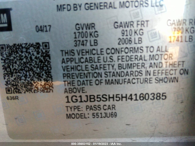 Chevrolet SONIC LS 2017 1G1JB5SH5H4160385 Image 10