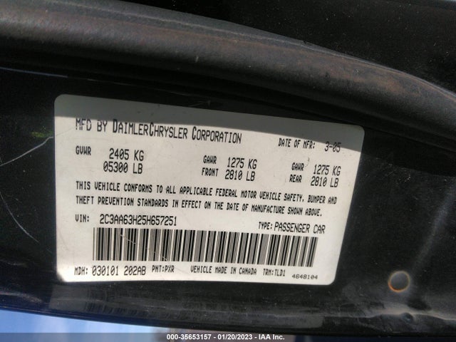 Chrysler 300 300c 2005 2C3AA63H25H657251 Image 11