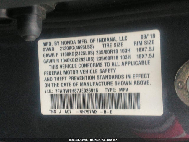 Honda Cr-v Ex-l 2018 7FARW1H87JE026916 Image 9