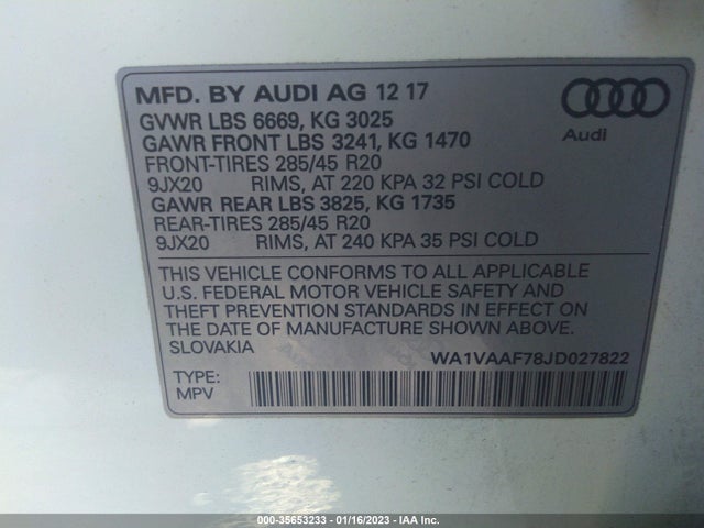 Audi Q7 Prestige 2018 WA1VAAF78JD027822 Image 9