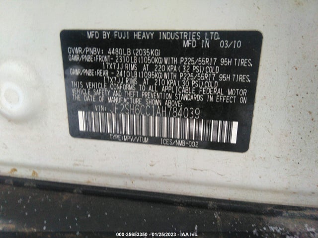 2010 SUBARU FORESTER 2.5X PREMIUM VIN: JF2SH6CC1AH784039